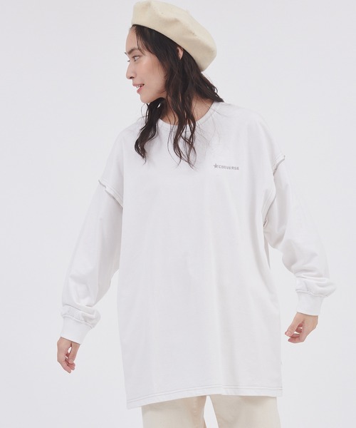 CONVERSE(コンバース)の「CONVERSE/コンバース 天竺メローデザインビッグシルエット長袖カットソー(Tシャツ/カットソー・レディース・ラベンダー/キャメル/ホワイト・M)」の5枚目の写真