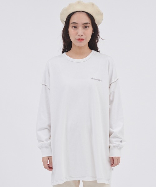 CONVERSE(コンバース)の「CONVERSE/コンバース 天竺メローデザインビッグシルエット長袖カットソー(Tシャツ/カットソー・レディース・ラベンダー/キャメル/ホワイト・M)」の18枚目の写真