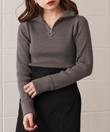 ハーフZIPリブハイネックニット
