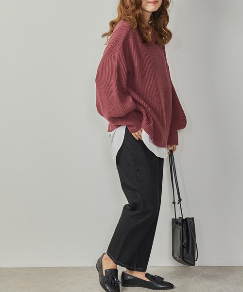 Amourire（アムリール）の「ハイネック畦PO+シャツテールSET（ニット/セーター・レディース・ダークグレー/ピンク/ブルー/モカ・M）」の4枚目の写真