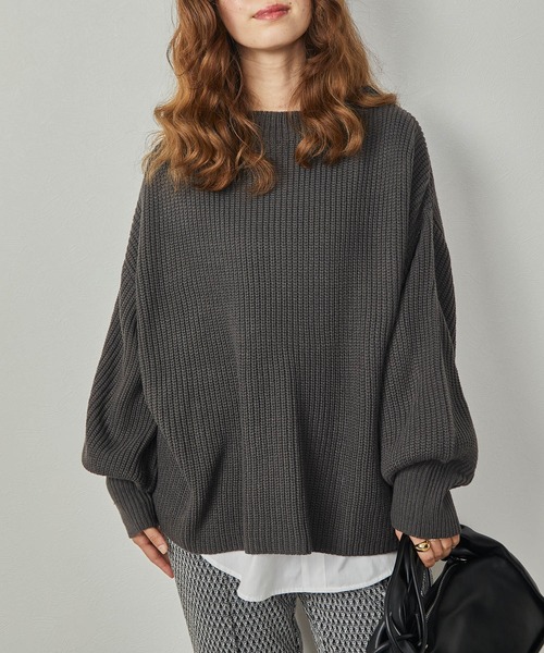 Amourire（アムリール）の「ハイネック畦PO+シャツテールSET（ニット/セーター・レディース・ダークグレー/ピンク/ブルー/モカ・M）」の2枚目の写真