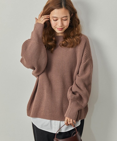 Amourire（アムリール）の「ハイネック畦PO+シャツテールSET（ニット/セーター・レディース・ダークグレー/ピンク/ブルー/モカ・M）」の3枚目の写真