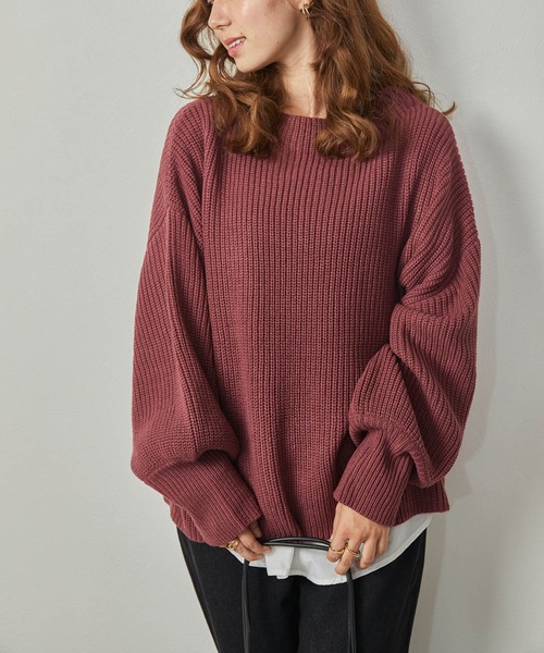 Amourire（アムリール）の「ハイネック畦PO+シャツテールSET（ニット/セーター・レディース・ダークグレー/ピンク/ブルー/モカ・M）」の18枚目の写真