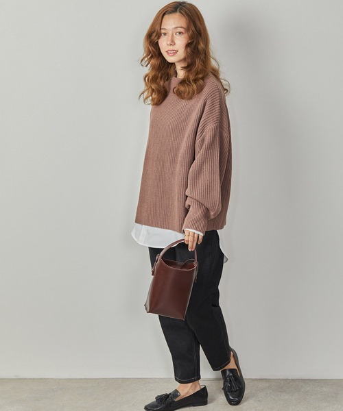 Amourire（アムリール）の「ハイネック畦PO+シャツテールSET（ニット/セーター・レディース・ダークグレー/ピンク/ブルー/モカ・M）」の5枚目の写真