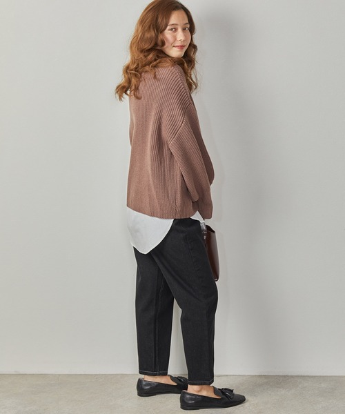 Amourire（アムリール）の「ハイネック畦PO+シャツテールSET（ニット/セーター・レディース・ダークグレー/ピンク/ブルー/モカ・M）」の14枚目の写真