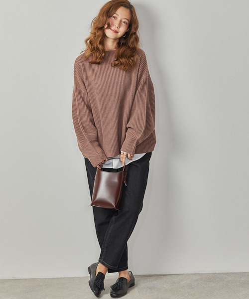 Amourire（アムリール）の「ハイネック畦PO+シャツテールSET（ニット/セーター・レディース・ダークグレー/ピンク/ブルー/モカ・M）」の19枚目の写真