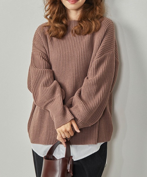 Amourire（アムリール）の「ハイネック畦PO+シャツテールSET（ニット/セーター・レディース・ダークグレー/ピンク/ブルー/モカ・M）」の17枚目の写真