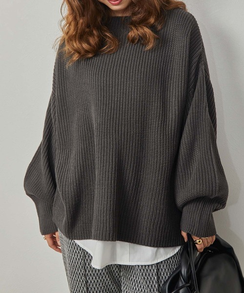 Amourire（アムリール）の「ハイネック畦PO+シャツテールSET（ニット/セーター・レディース・ダークグレー/ピンク/ブルー/モカ・M）」の16枚目の写真