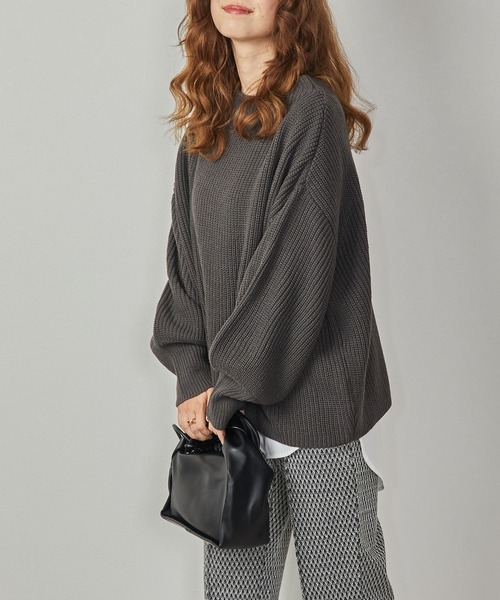 Amourire（アムリール）の「ハイネック畦PO+シャツテールSET（ニット/セーター・レディース・ダークグレー/ピンク/ブルー/モカ・M）」の11枚目の写真