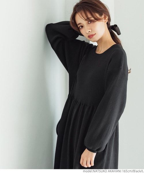 coca（coca）（コカ）の「バルーンスリーブニットワンピース（ワンピース・レディース・ブラック・M/L）」の9枚目の写真