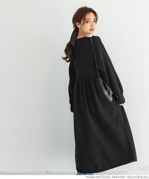 coca（coca）（コカ）の「バルーンスリーブニットワンピース（ワンピース・レディース・ブラック・M/L）」の4枚目の写真