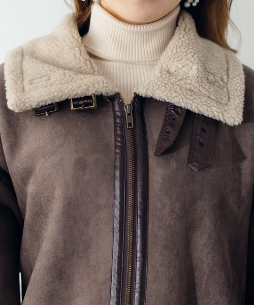 fupel（フぺル）の「ボアフェイクムートンフライトジャケット（ブルゾン・レディース・ブラウン系その他/グレイッシュベージュ・SMALL/MEDIUM）」の14枚目の写真