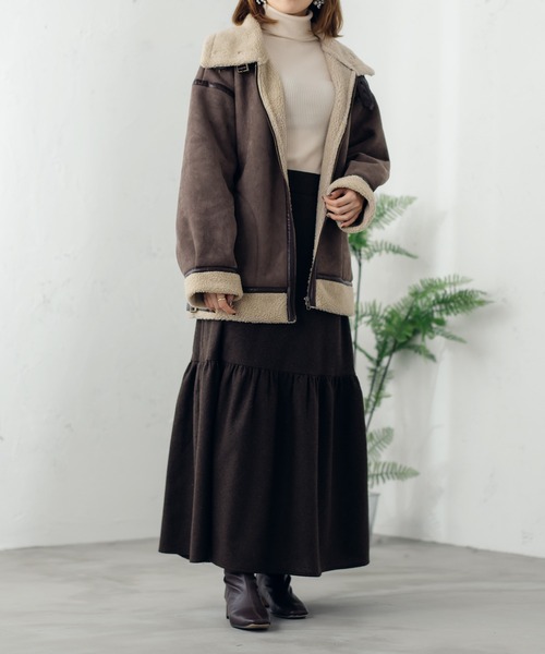 fupel（フぺル）の「ボアフェイクムートンフライトジャケット（ブルゾン・レディース・ブラウン系その他/グレイッシュベージュ・SMALL/MEDIUM）」の8枚目の写真