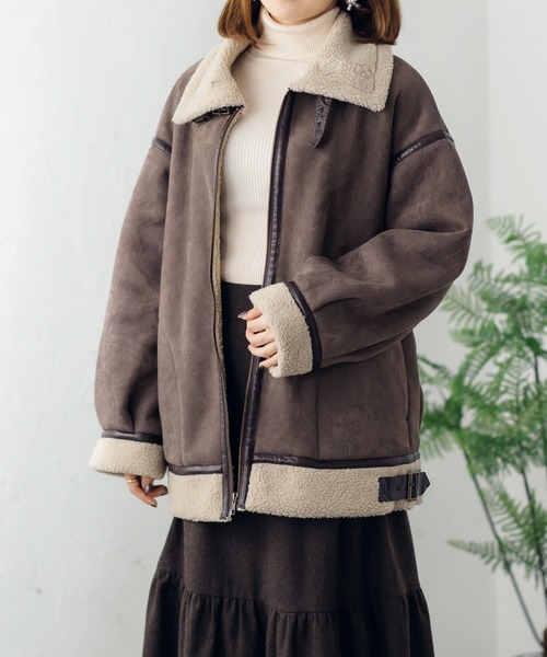 fupel（フぺル）の「ボアフェイクムートンフライトジャケット（ブルゾン・レディース・ブラウン系その他/グレイッシュベージュ・SMALL/MEDIUM）」の3枚目の写真