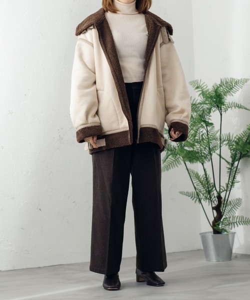 fupel（フぺル）の「ボアフェイクムートンフライトジャケット（ブルゾン・レディース・ブラウン系その他/グレイッシュベージュ・SMALL/MEDIUM）」の22枚目の写真