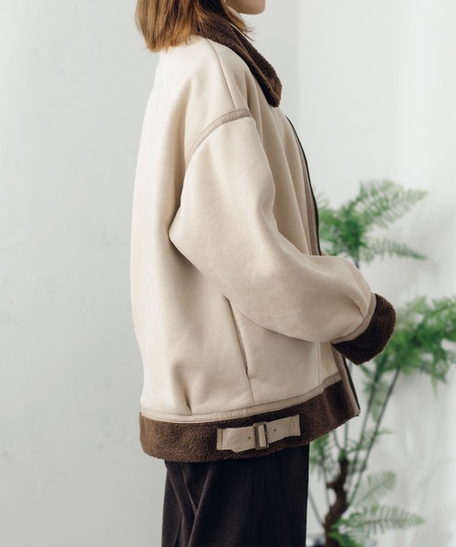 fupel（フぺル）の「ボアフェイクムートンフライトジャケット（ブルゾン・レディース・ブラウン系その他/グレイッシュベージュ・SMALL/MEDIUM）」の19枚目の写真