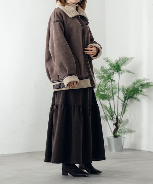 fupel（フぺル）の「ボアフェイクムートンフライトジャケット（ブルゾン・レディース・ブラウン系その他/グレイッシュベージュ・SMALL/MEDIUM）」の9枚目の写真