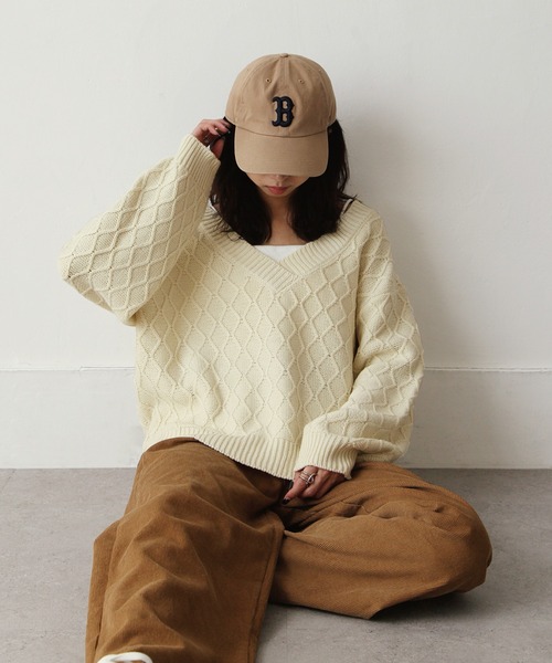 Chillfar(チルファー)の「ジャガードVネックニットプルオーバー(ニット/セーター・レディース・ブラック/ベージュ/グリーン/アイボリー・FREE)」の18枚目の写真