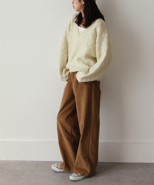 Chillfar(チルファー)の「ジャガードVネックニットプルオーバー(ニット/セーター・レディース・ブラック/ベージュ/グリーン/アイボリー・FREE)」の16枚目の写真