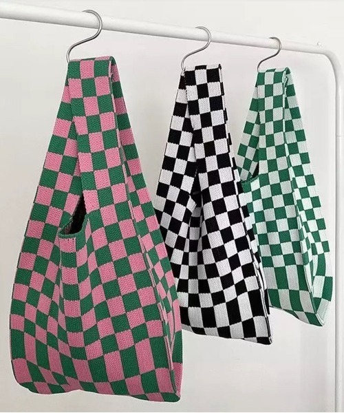 Port(ポート)の「ブロックチェック ニット トートバッグ #(トートバッグ・レディース・グリーン×ピンク/ホワイト×ブラック/ホワイト×グリーン・FREE)」の9枚目の写真