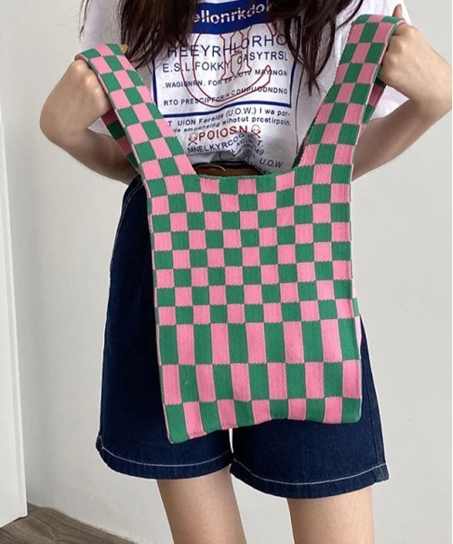 Port(ポート)の「ブロックチェック ニット トートバッグ #(トートバッグ・レディース・グリーン×ピンク/ホワイト×ブラック/ホワイト×グリーン・FREE)」の10枚目の写真