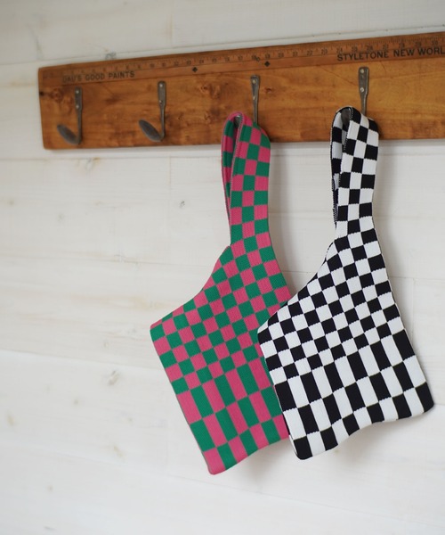 Port(ポート)の「ブロックチェック ニット トートバッグ #(トートバッグ・レディース・グリーン×ピンク/ホワイト×ブラック/ホワイト×グリーン・FREE)」の13枚目の写真