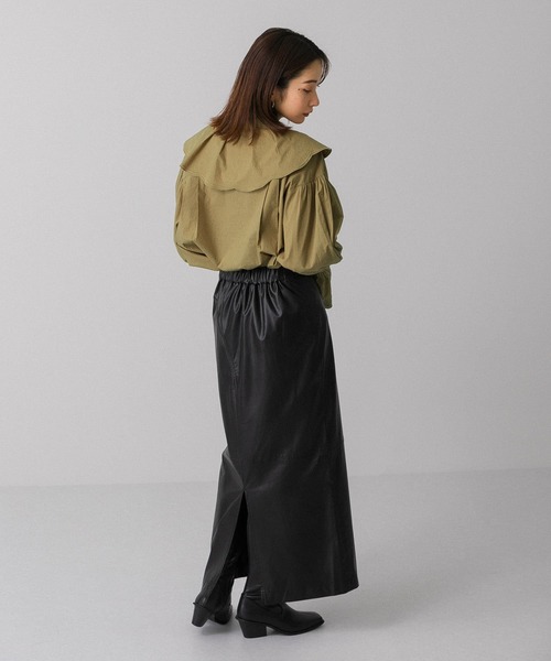 KBF(ケイビーエフ)の「フェイクレザーロングタイトスカート(スカート・レディース・ブラック/ブラウン・ONE)」の7枚目の写真