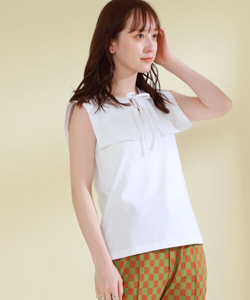 Ray BEAMS(レイビームス)の「Ray BEAMS / セーラーカラー ノースリーブ トップス(Tシャツ/カットソー・レディース・ホワイト/ブラック・ONE SIZE)」の6枚目の写真