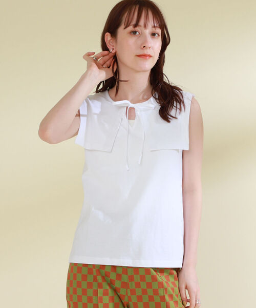 Ray BEAMS(レイビームス)の「Ray BEAMS / セーラーカラー ノースリーブ トップス(Tシャツ/カットソー・レディース・ホワイト/ブラック・ONE SIZE)」の4枚目の写真