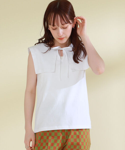 Ray BEAMS(レイビームス)の「Ray BEAMS / セーラーカラー ノースリーブ トップス(Tシャツ/カットソー・レディース・ホワイト/ブラック・ONE SIZE)」の3枚目の写真
