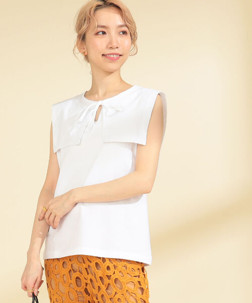 Ray BEAMS(レイビームス)の「Ray BEAMS / セーラーカラー ノースリーブ トップス(Tシャツ/カットソー・レディース・ホワイト/ブラック・ONE SIZE)」の7枚目の写真