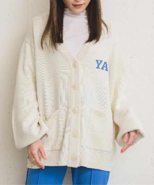 RETRO GIRL(レトロガール)の「ロゴ刺繍BIGVネックカーデ(テーラードジャケット・レディース・イエロー/グリーン/オフホワイト・FREE)」の1枚目の写真