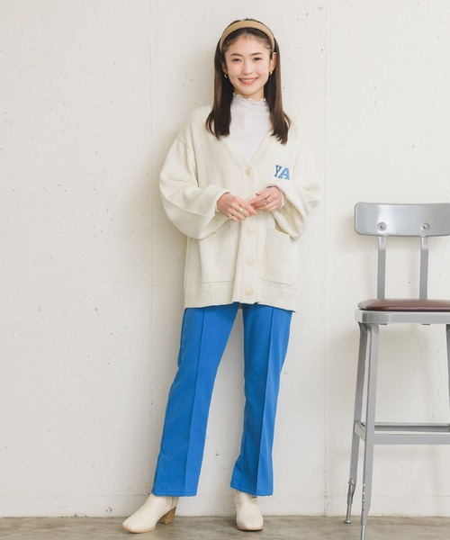 RETRO GIRL(レトロガール)の「ロゴ刺繍BIGVネックカーデ(テーラードジャケット・レディース・イエロー/グリーン/オフホワイト・FREE)」の4枚目の写真