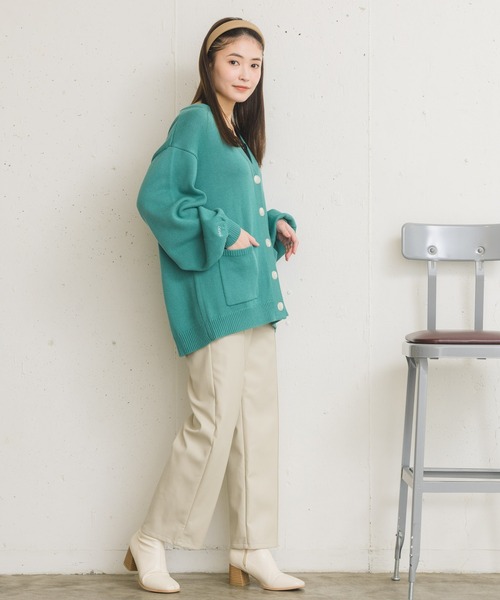 RETRO GIRL(レトロガール)の「ロゴ刺繍BIGVネックカーデ(テーラードジャケット・レディース・イエロー/グリーン/オフホワイト・FREE)」の5枚目の写真