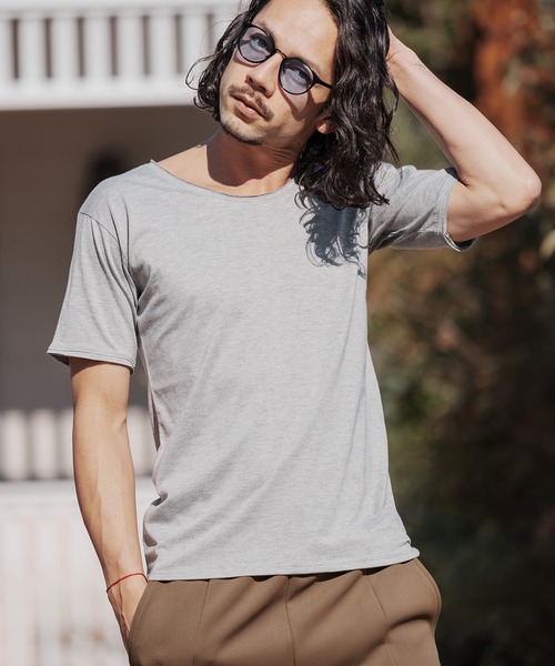 CAMBIO（カンビオ）の「mt7706-カットオフUネック半袖カットソー（Tシャツ/カットソー・メンズ・モカ/ブラック/ホワイト/グレー/ネイビー・S/M/L）」の4枚目の写真