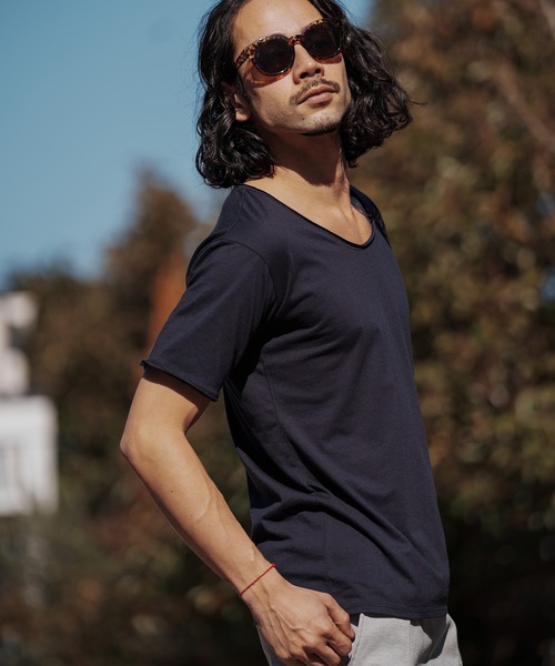 CAMBIO（カンビオ）の「mt7706-カットオフUネック半袖カットソー（Tシャツ/カットソー・メンズ・モカ/ブラック/ホワイト/グレー/ネイビー・S/M/L）」の19枚目の写真