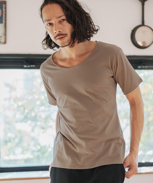 CAMBIO（カンビオ）の「mt7706-カットオフUネック半袖カットソー（Tシャツ/カットソー・メンズ・モカ/ブラック/ホワイト/グレー/ネイビー・S/M/L）」の7枚目の写真