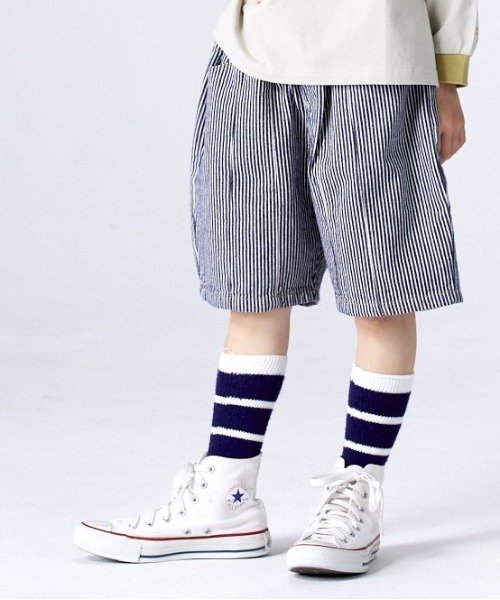Life Support Products（ライフサポートプロダクツ）の「【コットンUSA】デニムバルーンショートパンツ（80～150cm）（デニムパンツ・キッズ・ネイビー/ストライプ/キナリ・90/100/110/120/80/130/95/140/150）」の3枚目の写真