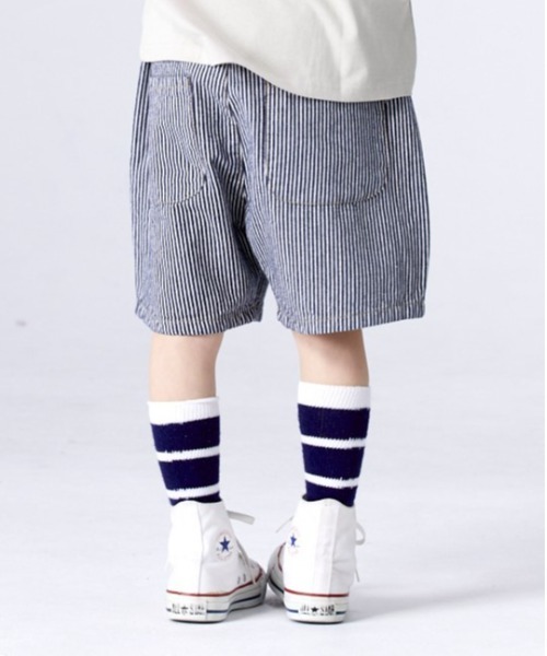 Life Support Products（ライフサポートプロダクツ）の「【コットンUSA】デニムバルーンショートパンツ（80～150cm）（デニムパンツ・キッズ・ネイビー/ストライプ/キナリ・90/100/110/120/80/130/95/140/150）」の4枚目の写真