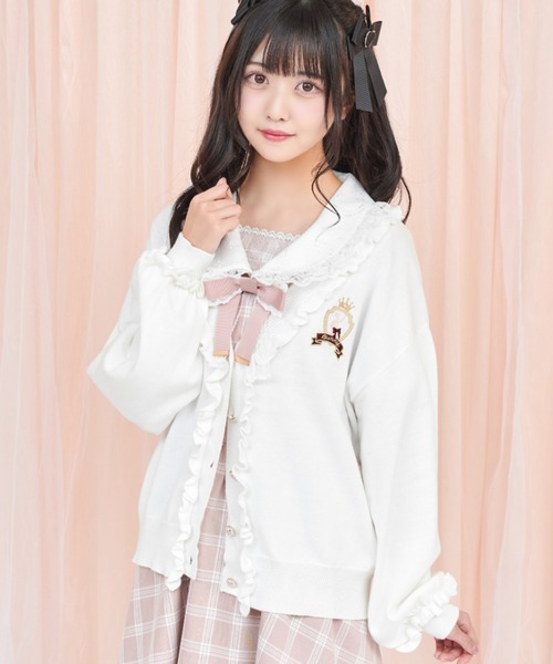 Secret Honey(シークレットハニー)の「フリル付V開きカーディガン(カーディガン/ボレロ・レディース・ブルー/ピンク/ブラック/オフホワイト・FREE)」の2枚目の写真