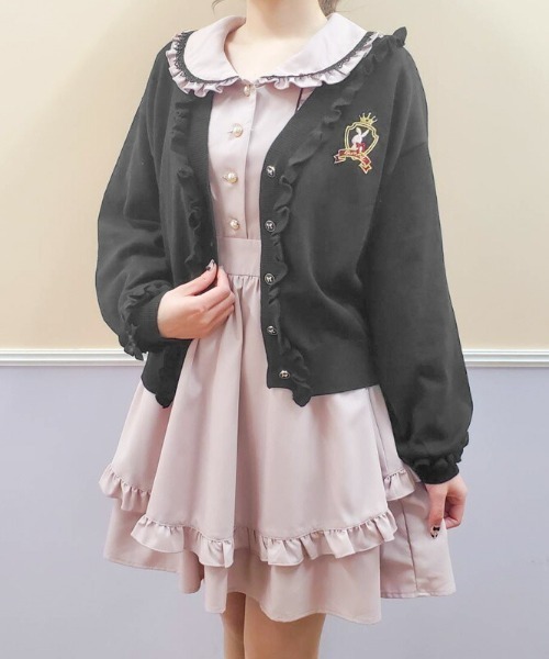 Secret Honey(シークレットハニー)の「フリル付V開きカーディガン(カーディガン/ボレロ・レディース・ブルー/ピンク/ブラック/オフホワイト・FREE)」の6枚目の写真