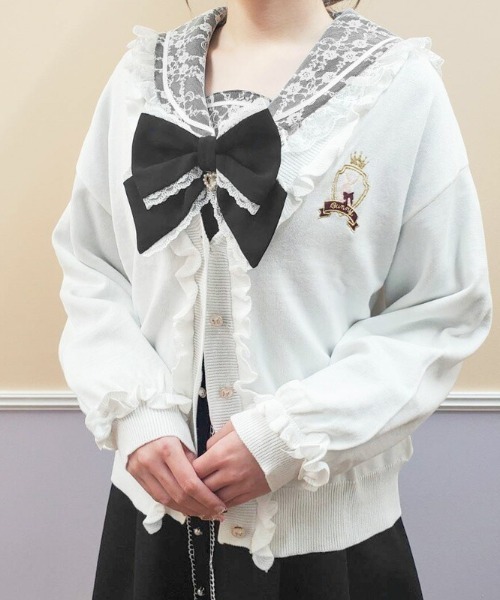 Secret Honey(シークレットハニー)の「フリル付V開きカーディガン(カーディガン/ボレロ・レディース・ブルー/ピンク/ブラック/オフホワイト・FREE)」の16枚目の写真