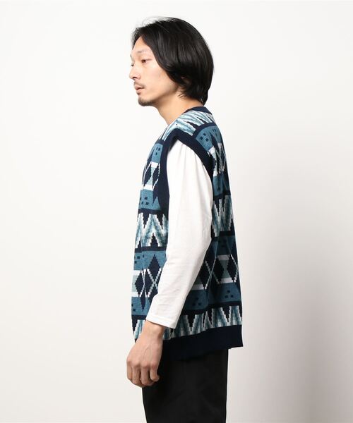 BACK NUMBER（バックナンバー）の「【BACK NUMBER】柄ベストレイヤード（アンサンブル・メンズ・ブラック/ベージュ/ネイビー・M/L/XL）」の5枚目の写真