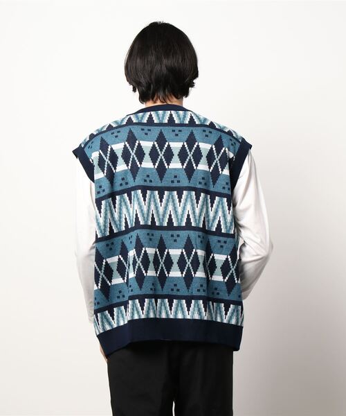 BACK NUMBER（バックナンバー）の「【BACK NUMBER】柄ベストレイヤード（アンサンブル・メンズ・ブラック/ベージュ/ネイビー・M/L/XL）」の6枚目の写真