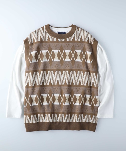 BACK NUMBER（バックナンバー）の「【BACK NUMBER】柄ベストレイヤード（アンサンブル・メンズ・ブラック/ベージュ/ネイビー・M/L/XL）」の9枚目の写真