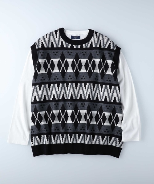 BACK NUMBER（バックナンバー）の「【BACK NUMBER】柄ベストレイヤード（アンサンブル・メンズ・ブラック/ベージュ/ネイビー・M/L/XL）」の10枚目の写真