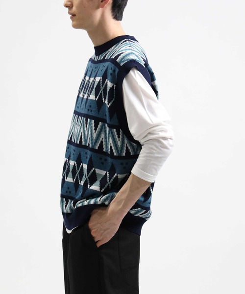 BACK NUMBER（バックナンバー）の「【BACK NUMBER】柄ベストレイヤード（アンサンブル・メンズ・ブラック/ベージュ/ネイビー・M/L/XL）」の11枚目の写真