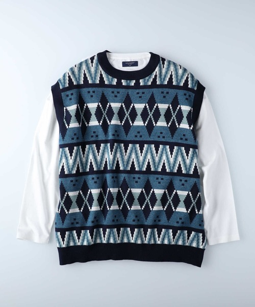 BACK NUMBER（バックナンバー）の「【BACK NUMBER】柄ベストレイヤード（アンサンブル・メンズ・ブラック/ベージュ/ネイビー・M/L/XL）」の13枚目の写真