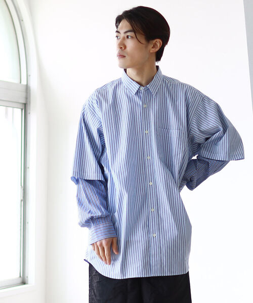 BEAMS（ビームス）の「BEAMS / フェイク レイヤード シャツ（シャツ/ブラウス・メンズ・ブラウン/サックスブルー・SMALL/MEDIUM/LARGE/X-LARGE）」の2枚目の写真