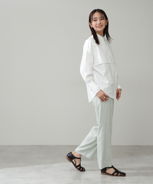 N.（N. Natural Beauty Basic）（エヌエヌナチュラルビューティーベーシック）の「ストライプバンドカラーシャツ（シャツ/ブラウス・レディース・ホワイト/ブルー系その他/グリーン系その他・MEDIUM）」の11枚目の写真